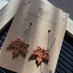 Polymer clay Orange leaf hoop earrings